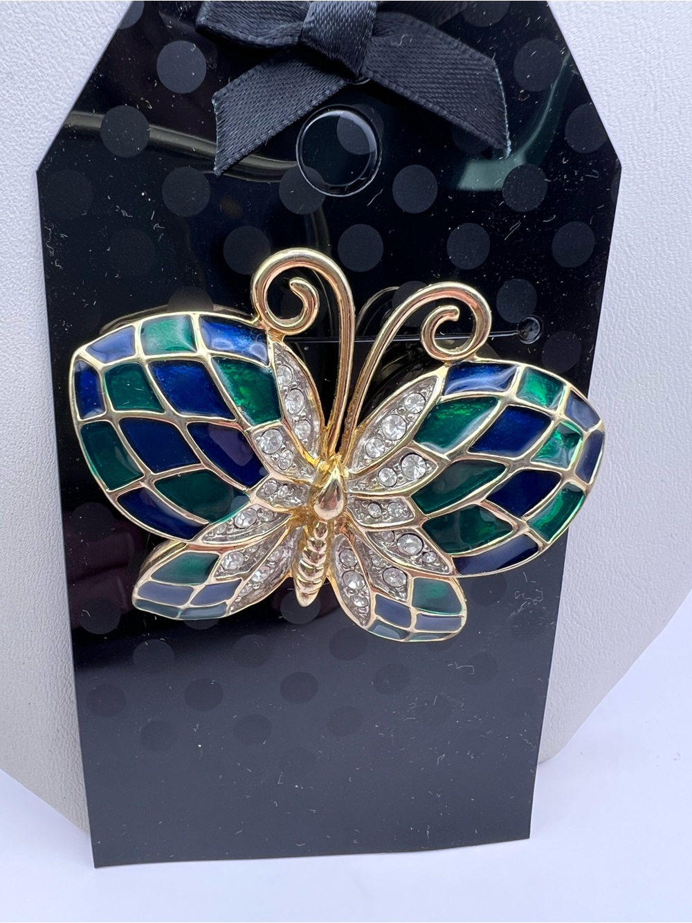 Gold-Tone Butterfly Brooch with Blue and Green Enamel and Crystals